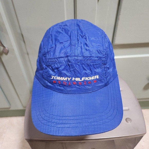 VTG 90s Y2K Tommy Hilfiger Athletics Nylon 5 Panel Blue Hat Cap OSFM - Picture 4 of 14